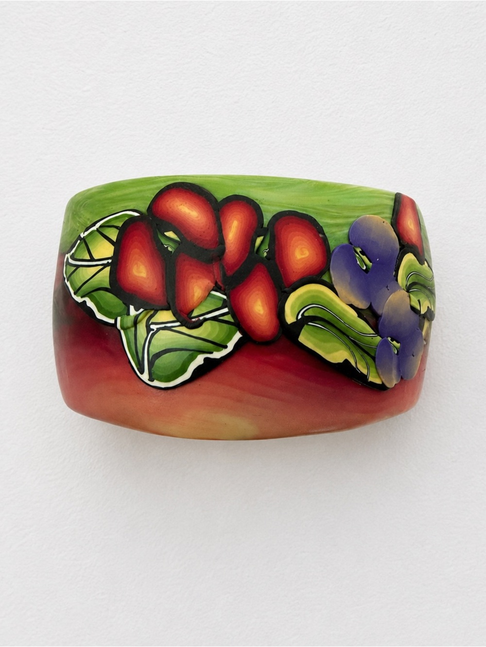 Handmade Polymer Clay Floral Cuff Bracelet Artisan Botanical Open Bangle Cottage - Picture 2 of 5